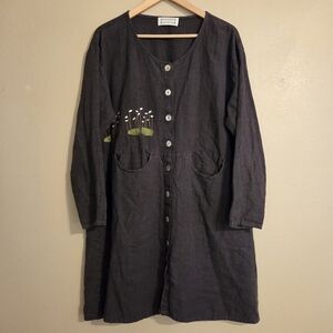 RUN OF‎ THE MILL Little Rock Charcoal Linen Embroidered Tunic Shirt Dress Size L